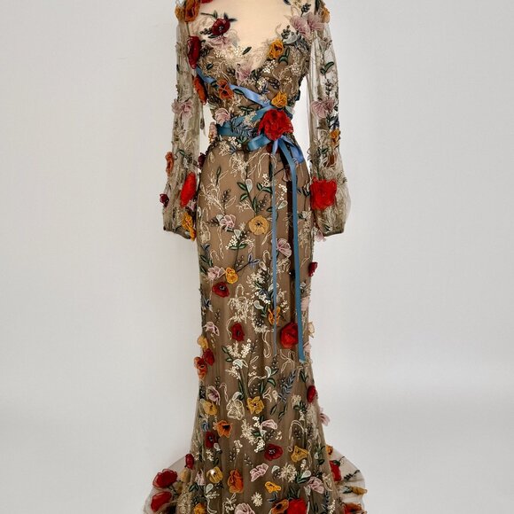 Marchesa Dresses & Skirts - Brand New US 8 MARCHESA Embroidered Organza Floral Evening Gown